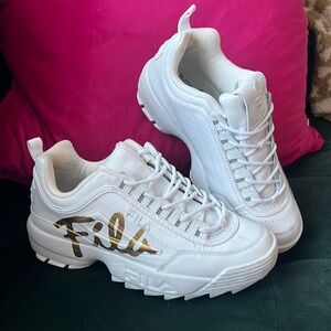 Fila Women's White Sneakers with Gold Accents